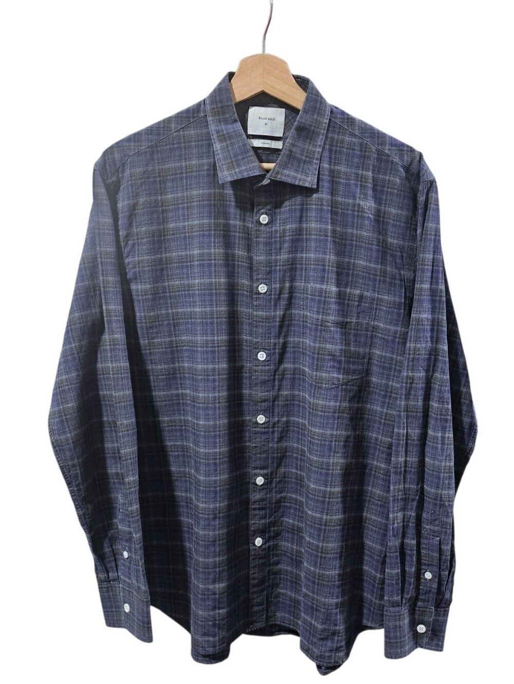 Billy Reid Navy Blue Plaid Long Sleeve Button Down Shirt Size M